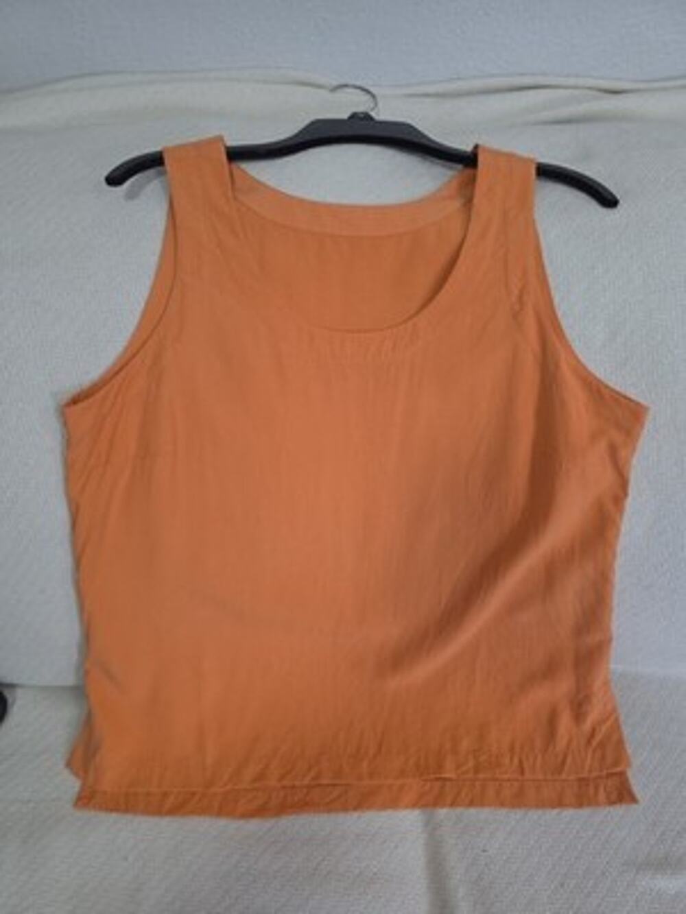 Go Silk Orange Sleeveless Tank Top Blouse Wide Scoop Neck 100% Silk Washable XL